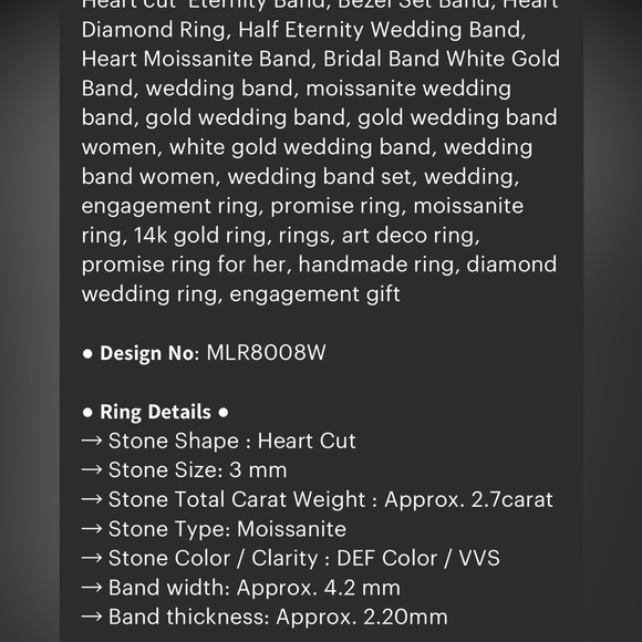 10k  half eternity heart band - Picture 6 of 7